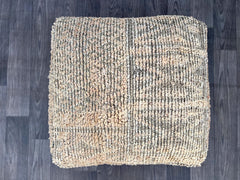 Moroccan Pouf with Cross-Stitch Design - Artisan Crafted, Bohemian Floor Cushion, Neutral Tones, Unstuffed Cover Only