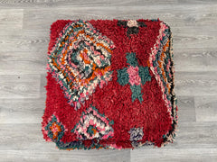 Boho Moroccan Wool Pouf – Handmade Floor Cushion & Kilim Pillow Cover