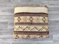Moroccan wool pouf, kilim pouf, 60x60x32 pouf, footstool