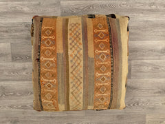 Vintage Moroccan Floor Cushion – Wool Kilim Pillow Cover for Boho Decor