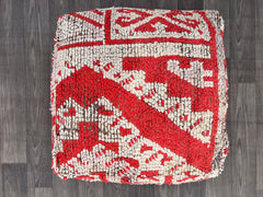 Handmade Pink Moroccan Pouf - Boucherouite Floor Cushion - Boho Berber Decor - Colorful Vintage Ethnic Ottoman - Unstuffed