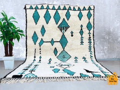 Handmade Moroccan Wool Rug - Blue/Green Beni Ourain Carpet - Neutral Living Room Rug - Eco-Friendly Design