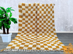 Checkered Handmade Moroccan Beni Ourain Rug - Cream & Orange Wool Carpet, Custom Size, Tribal Berber Design for Modern Living Room Decor