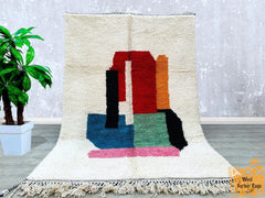 Luxury Moroccan Berber Rug - Handmade Beni Ourain Wool Carpet - Custom Minimalist Area Rug for Living Room Multicolored