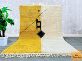 Handmade Moroccan Rug - White Yellow Black Boujaad Berber Carpet - Custom Bohemian Area Rug for Living Room
