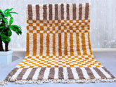 Striped Checkered Boujaad Rug - Custom Moroccan Berber Carpet - Soft Shag Wool Rug - Bohemian Living Room Decor