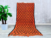 161 x 321 cm = 5.3 x 10.5 FT 70% OFF Vintage Moroccan Wool Rug - Orange Geometric Textured Design, 1990s - Minimalist Bohemian Carpet, Beni ourain style, Area rug, berbere