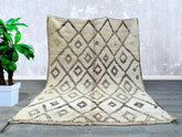 202 x 231 cm = 6.6 x 7.5 FT Luxurious Moroccan Berber Rug - Handmade Beni Ourain Vintage Carpet - Bohemian Living Room Rug - Authentic Azilal Runner - Earthy Tones