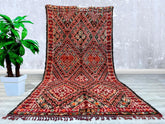 195 x 373 cm = 6.4 x 12.2 FT Vintage Beni Mguild Rug - Red Moroccan Rug - Soft Wool Rug - Boho Living Room Decor Rug - Gift For Home - Vintage Moroccan Berber Carpet