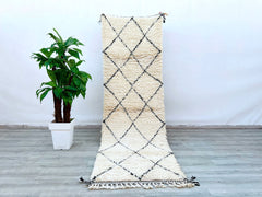 095x305 cm = 3.1 x 10.0 Handwoven Moroccan Berber Runner Rug – Vintage Wool Hallway Carpet