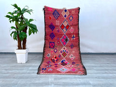 108x227 cm = 3.5 x 7.4 Long Moroccan Berber Runner Rug – Vintage Wool Hallway Carpet