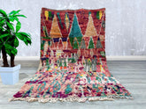 160 x 255 cm = 5.2 x 8.4 FT VINTAGE MOROCCAN RUG, Handmade Colorful Azilal Living Room Boho Carpet Rug Washable Floor Nice Designer Modern Rug, Boucharouite Moroccan Rug