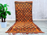 170 x 370 cm = 5.5 x 12.1 FT Orange Amazing Carpet, Luxurious Boujad Rug, Geometric Custom Moroccan Rug, Berber Rug, Boujaad Rug, Washable Cotton Rugs