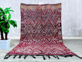 190 x 286 cm = 6.2 x 9.4 FT Old Moroccan Rug Amazing, Abstract Pink Boujad Rug, Genuine Cotton Boucheruit Rug, Colorful Handwoven tribal Rug, Rare Traditional Carpet