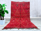183 x 292 cm = 6.0 x 9.6 FT Red Diamonds Exquisite Moroccan Berber Rug - Handmade Vintage Beni Ourain Carpet - Boho Runner Rug - Azilal Wool Carpet - Unique Handwoven Masterpiece