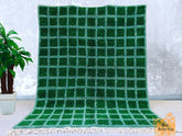 Green Grid Authentic Azilal Rug - Handmade Moroccan Berber Carpet - Custom Wool Area Rug - Bohemian Bedroom Decor