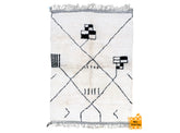 White Black Boujaad Rug - Handmade Moroccan Berber Carpet - Custom Beni Ourain Wool Rug - Boho Decor