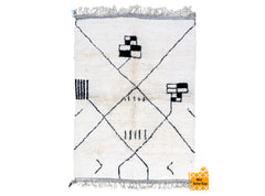 White Black Boujaad Rug - Handmade Moroccan Berber Carpet - Custom Beni Ourain Wool Rug - Boho Decor