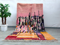 171 x 279 cm = 5.6 x 9.2 ft Colorful Abstract Moroccan Runner Rug - Handmade Berber Wool, Minimalist Design, Vintage Bohemian Style, Perfect for Weddings & Decor