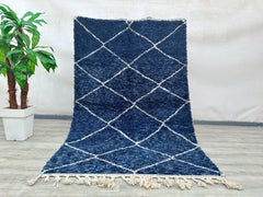 155 x 247 cm = 5.1 x 8.1 ft Diamonds Blue Soft Dots Berber Runner Rug - Handmade Moroccan Wool, Minimalist Design, Vintage Style, Perfect for Weddings & Bohemian Decor