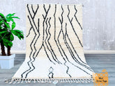 159 x 251 cm = 5.2 x 8.2 FT Custom black Moroccan rug with white tribal pattern – Moroccan wool rug – Beniourain rug