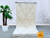 129 x 257 cm = 4.2 x 8.4 FT Diamonds Custom Black And Beige Moroccan Rug – Handmade Wool Berber Carpet, Beni Ourain White Rug, Boho Style