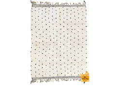 Black Polka Dots Elegant Moroccan Beni Ourain Rug – White & Black Handwoven Wool Carpet – Custom Size Bohemian Area Rug
