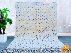Blue Polka Dots Hand-Knotted Moroccan Rug - Genuine Lamb Wool Carpet - Custom Beni Ourain Berber Rug - Authentic Design