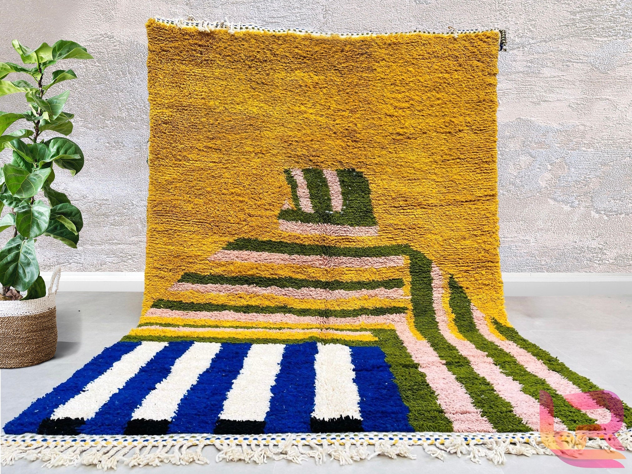 Enhance your home with this bohemian Beni Ourain rug, a hand-knotted masterpiece crafted from premium wool. Featuring intricate geometric patterns, this Moroccan tribal rug blends traditional craftsmanship with modern boho style. The plush, high-quality wool provides a luxurious feel underfoot, while the neutral tones effortlessly complement any decor. Perfect for layering or as a statement piece, this handmade Berber carpet adds texture and warmth to living spaces, bedrooms, or meditation corners. Each rug