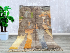 193 x 256 cm = 6.3 x 8.4 ft Colorful Abstract Luxurious Off- Beni Ourain Rug – Hand-Knotted Moroccan Polka Dot Rug - Authentic Berber carpet - Custom Contemporary Wool Rug