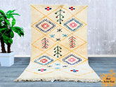 156 x 240 cm = 5.1 x 7.9 FT Diamonds Large Moroccan Berber Rug – Ivory Wool with Dark Accents, Perfect for Living Rooms, Dining Areas, and Offices