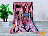147 x 250 cm = 4.8 x 8.2 FT Colorful Abstract Handmade Moroccan Rug – Minimalist Berber Design, Soft Dots, Vintage Bohemian Style, Custom Sizes