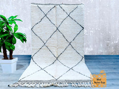 147 x 240 cm = 4.8 x 7.9 FT Diamonds Moroccan Minimalist Runner Rug – Handmade Berber Carpet, Soft Dots, Bohemian Style, Custom Sizes