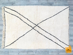 Custom Moroccan Boujaad Rug – White Black Handwoven Berber Carpet – Bohemian Rug for Bedroom or Living Room