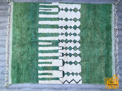 Vintage Moroccan Beni Ourain Rug – Handwoven Wool Carpet – Custom Green Area Rug with Tribal Patterns