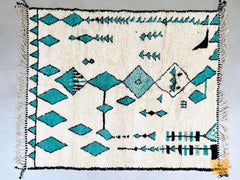 Handmade Moroccan Wool Rug - Blue/Green Beni Ourain Carpet - Neutral Living Room Rug - Eco-Friendly Design