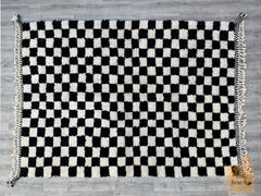 Checkered Bohemian Moroccan Boujaad Rug – Handmade Wool Carpet – Custom Chekered Area Rug for Home Decor