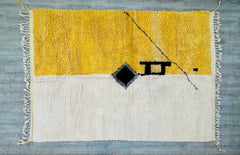 Handmade Moroccan Rug - White Yellow Black Boujaad Berber Carpet - Custom Bohemian Area Rug for Living Room