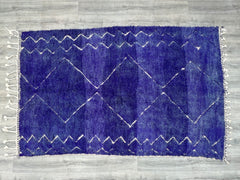 172 x 250 cm = 5.6 x 8.2 Handmade Blue Beni Ourain Rug – Authentic Moroccan Wool Carpet