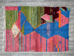 207x290 cm = 6.8 x 9.5 Abstract Colorful Authentic Moroccan Berber Rug – Handwoven