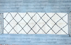 127x403 cm = 4.2 x 13.2 Diamonds Vintage Moroccan Beni Ourain Berber Rug – Handmade Wool Beauty