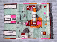 186 x 253 cm = 6.1 x 8.3 ft Colorful Abstract Moroccan rug blue - Berber rug - Custom Moroccan rug - Beni ourain rug - Handmade rug - Abstract Wool rug - blue rug - moroccan blue rug