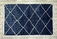 155 x 247 cm = 5.1 x 8.1 ft Diamonds Blue Soft Dots Berber Runner Rug - Handmade Moroccan Wool, Minimalist Design, Vintage Style, Perfect for Weddings & Bohemian Decor