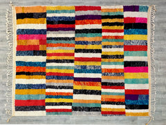 248 x 306 cm = 8.1 x 10.0 ft Colorful Moroccan Vintage Runner Rug - Handmade Berber Carpet, Soft Dots, Minimalist Design, Bohemian Style, Custom Size for Living Rooms