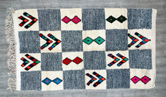 188 x 327 cm = 6.2 x 10.7 ft Checkered Diamonds Tribal Colorful berber rug, moroccan rug, blue wool area rug, authentic beni ourain rug, beniourain carpet, boujaad rug custom