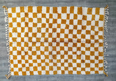 138 x 285 cm = 4.5 x 9.4 ft Orange Checkered Beniourain White rug - Berber Small rug - Berber Moroccan rug - Authentic Beni rug - Berber Tribal rug - Boho rug
