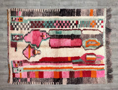 192 x 262 cm = 6.3 x 8.6 ft Colorful Abstract Costum Moroccan Rug - Moroccan Woolen carpet - New Azilal Rug -Boujaad Style - New Blue Beni Ouarain Rug - Fine Berber Rug
