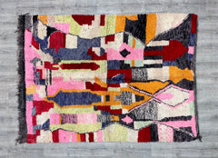 173 x 237 cm = 5.7 x 7.8 ft Colorful Abstract Gorgeous Beni Ourain Berber Carpets living room -Wool Rug -Handmade Geometric Design in Soft Tones -Hand Made Wool Rug- Genuine Wool Rugs