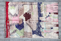 163 x 238 cm = 5.3 x 7.8 ft Colorful Abstract Luxurious Handwoven Wool Moroccan Rug - Soft Ivory Texture for Home Decor, Handmade Rug, White Pink Rug, Moroccan Carpet, Beni Ourain Rug