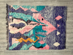 171 x 243 cm = 5.6 x 8.0 ft Colorful Abstract CUTE BENIOURAIN colorful -Boujaad colorful rugs runner, Authentic Moroccan rug- Authentic boujaad rug -Moroccan Striped Rug Runner